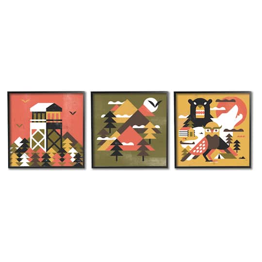 Stupell Industries Kids' Rustic Forest Animal Camp Adventure Geometric Shapes Framed Wall Art